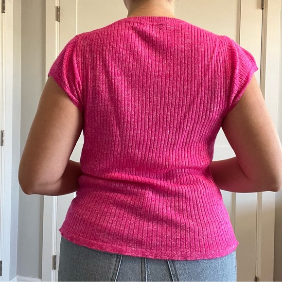 J. Crew Fuchsia Ribbed Knit Top Size Medium - Picture 4 of 5